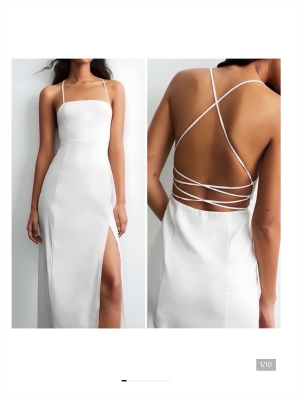 ZARA White Linen Blend Strappy Back Side Slit Midi Dress Wedding Summer Classic